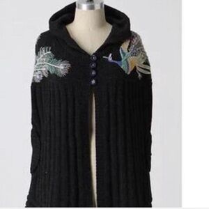 Sleeping on Snow Anthropologie Wool Peacock Embroidered Hooded Cape S/M